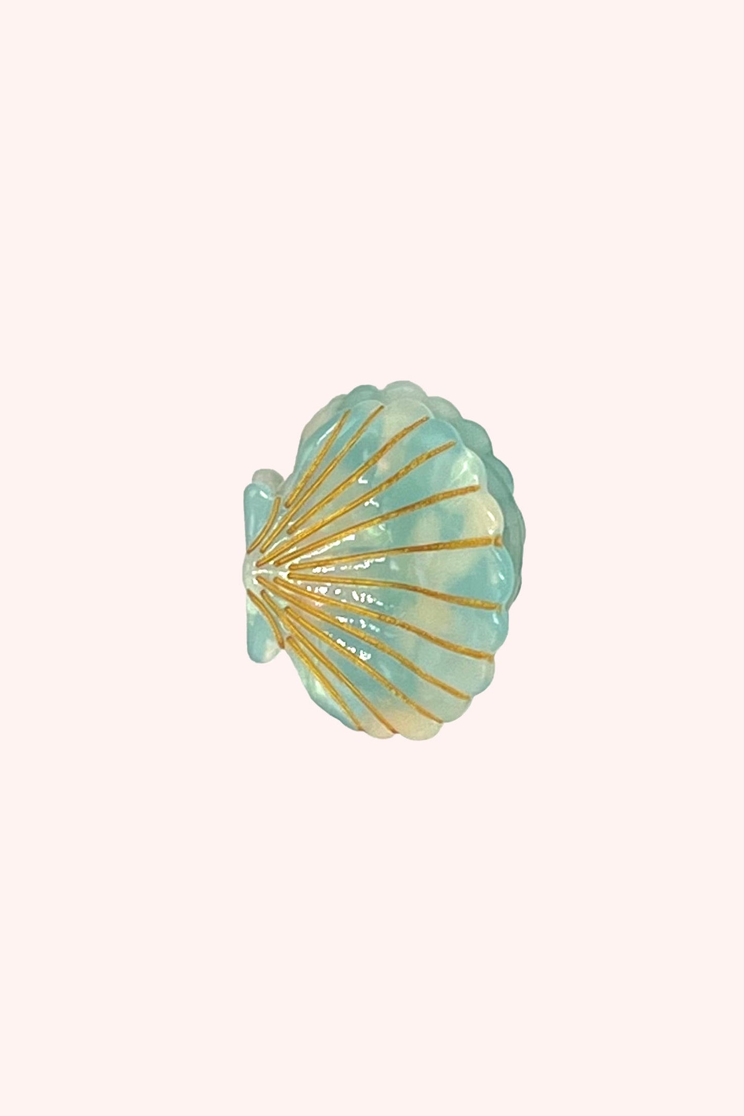 Anna Sui Medium Ivory Aqua Pastel Sea Shell Jaw Clip
