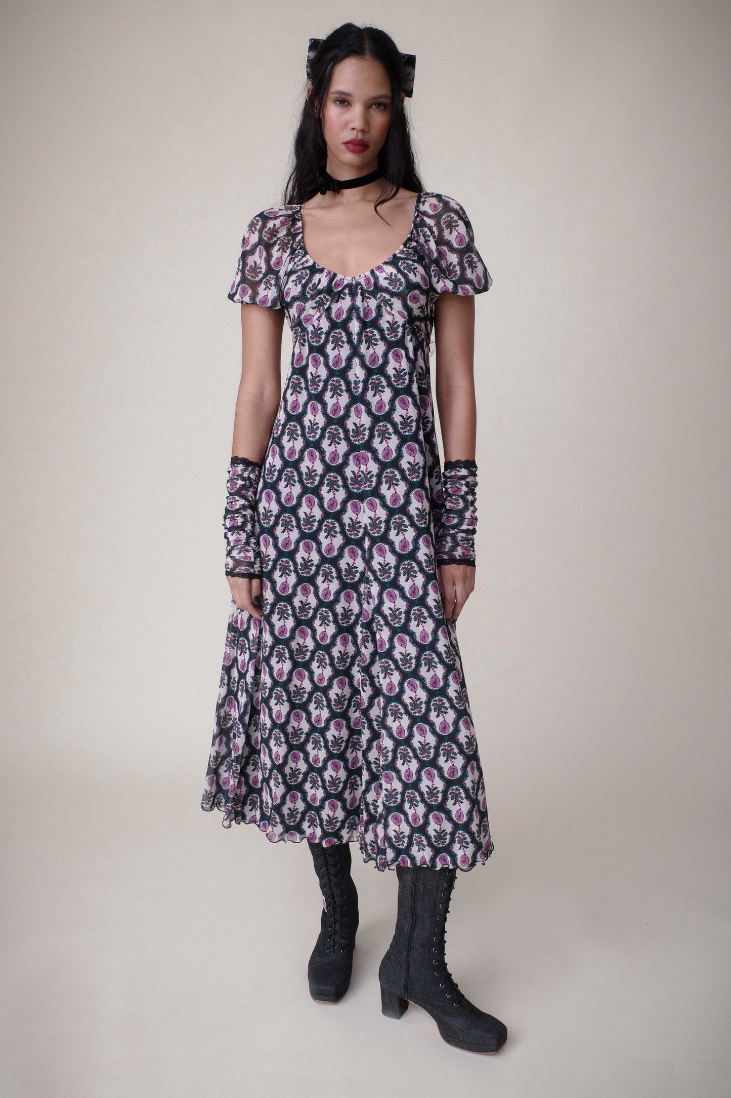Anna Sui Sleeping Beauty Mesh Bow Dress