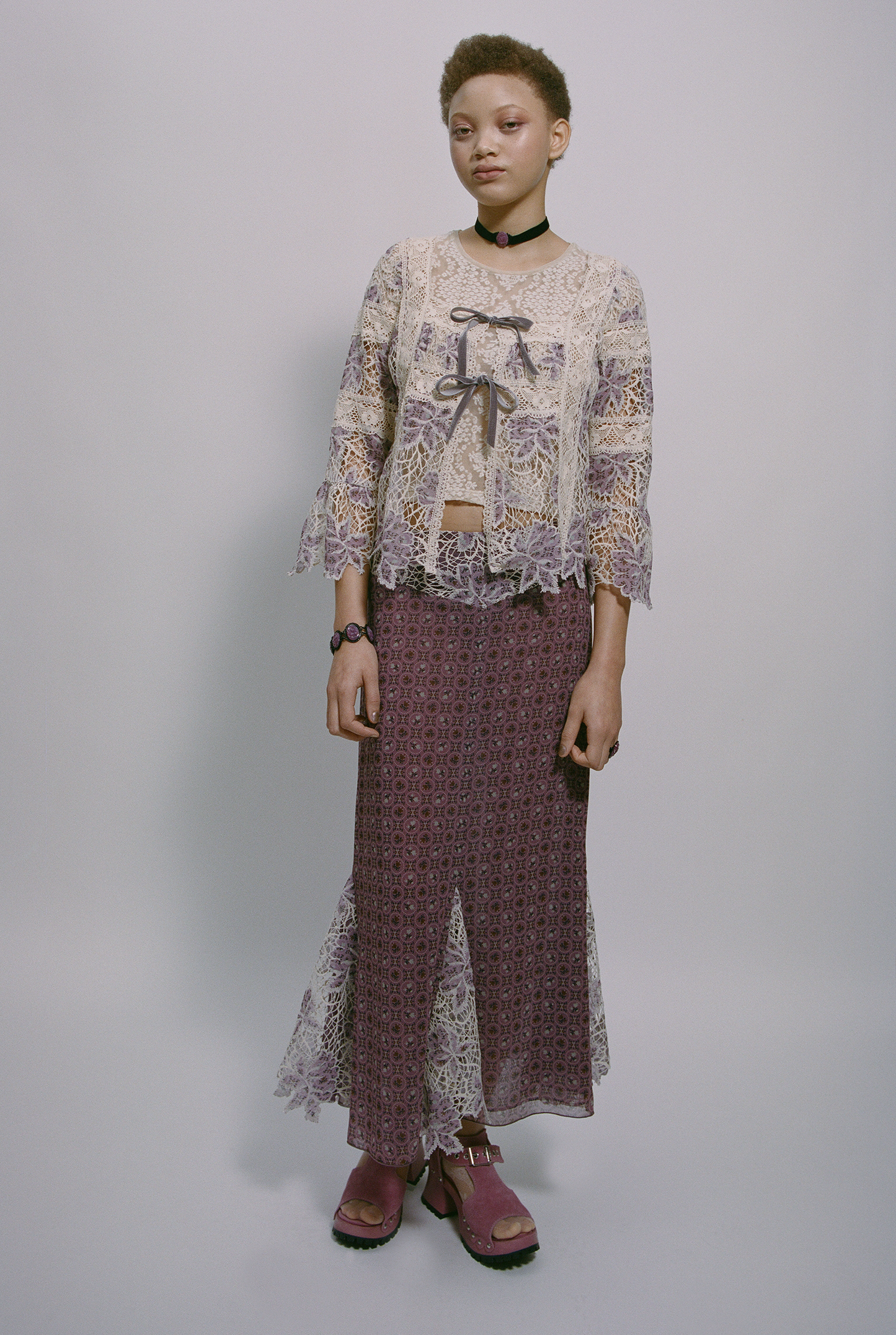 Anna Sui Medallion Floral Lace Tie Blouse