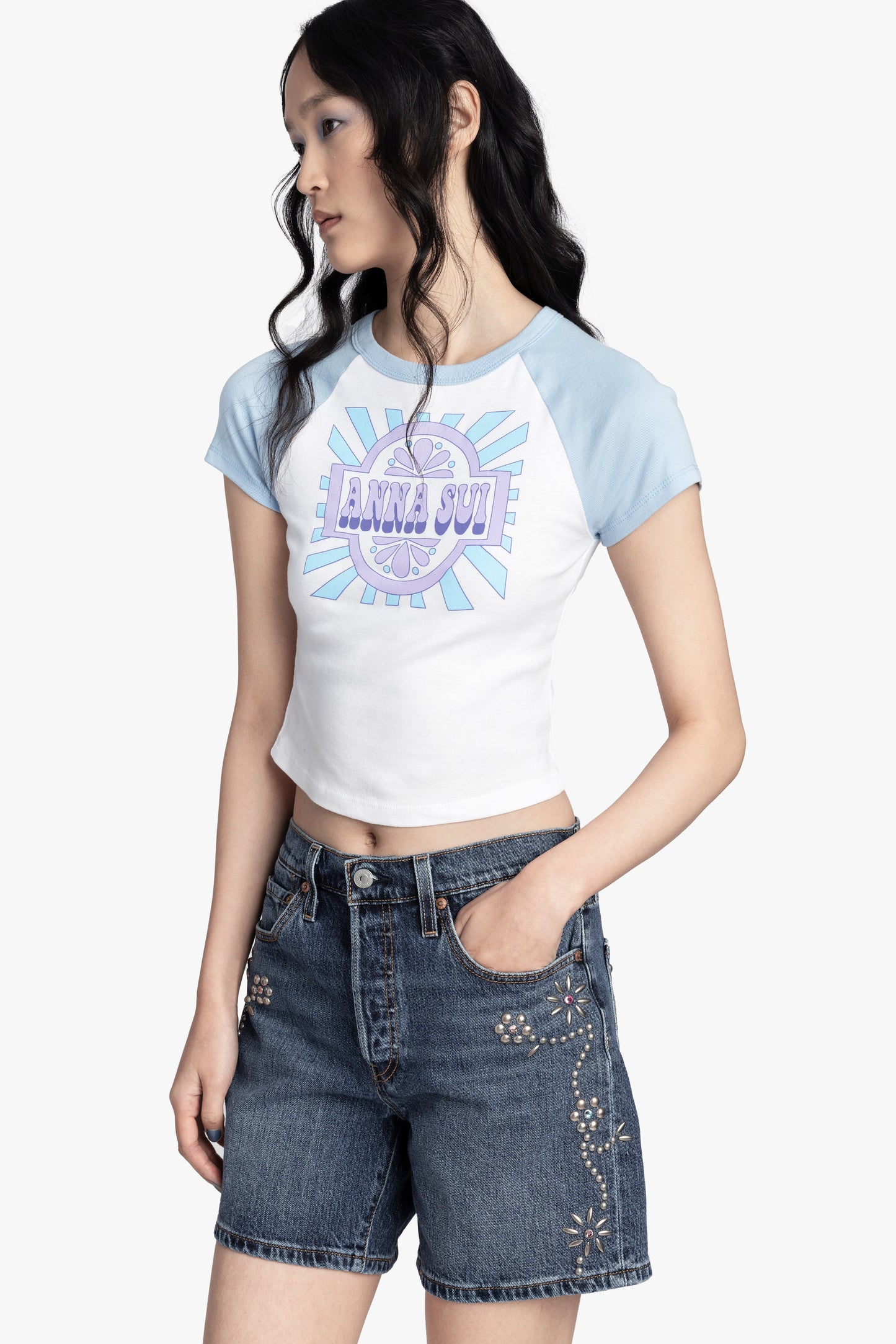Anna Sui Studded Denim Shorts