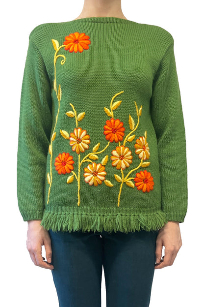 Anna Sui Vintage Embroidered Floral Sweater