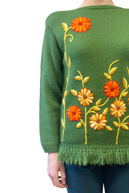 Anna Sui Vintage Embroidered Floral Sweater