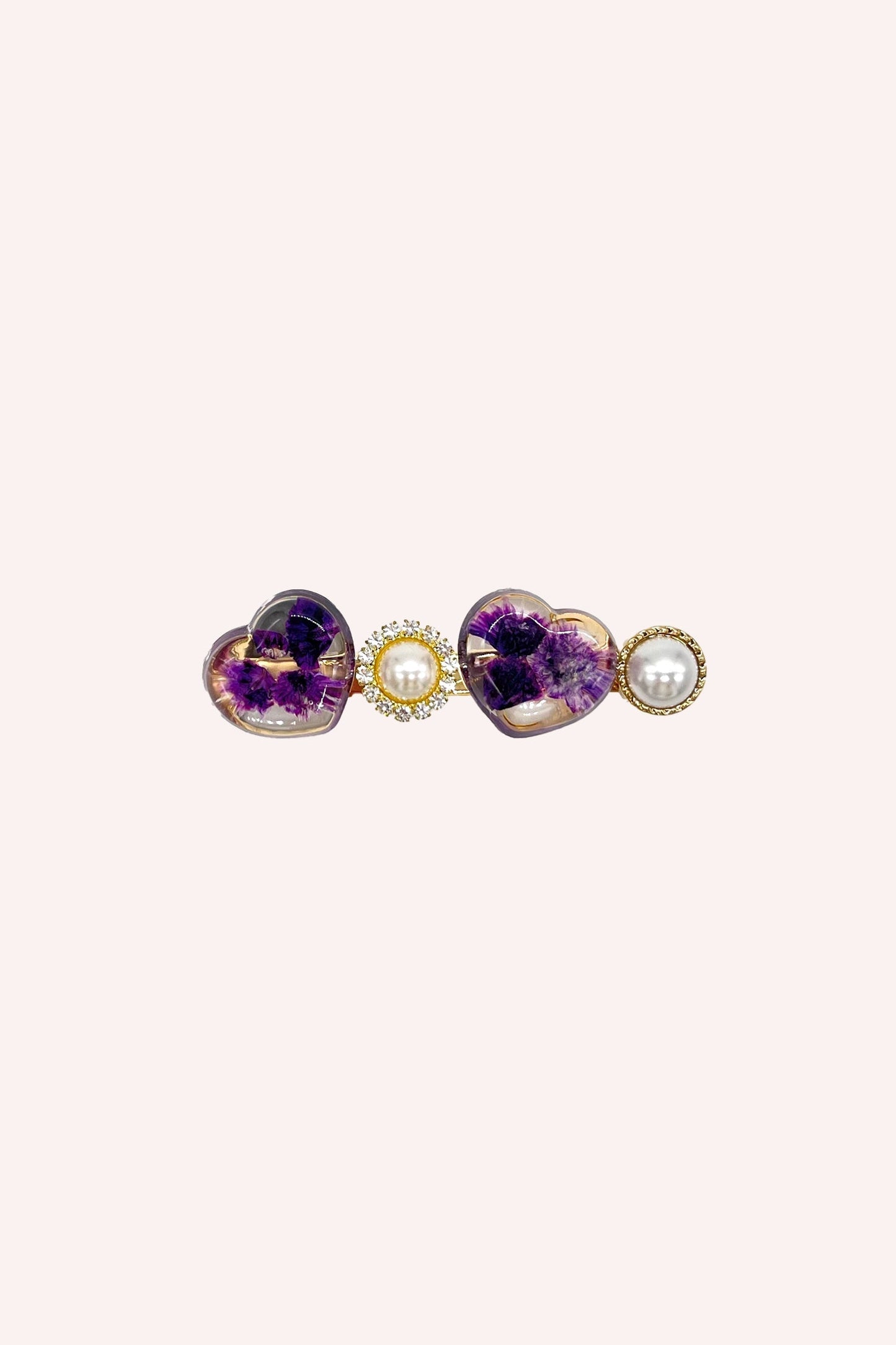 Anna Sui Purple Flower Hearts and Pearls Clamp Clip