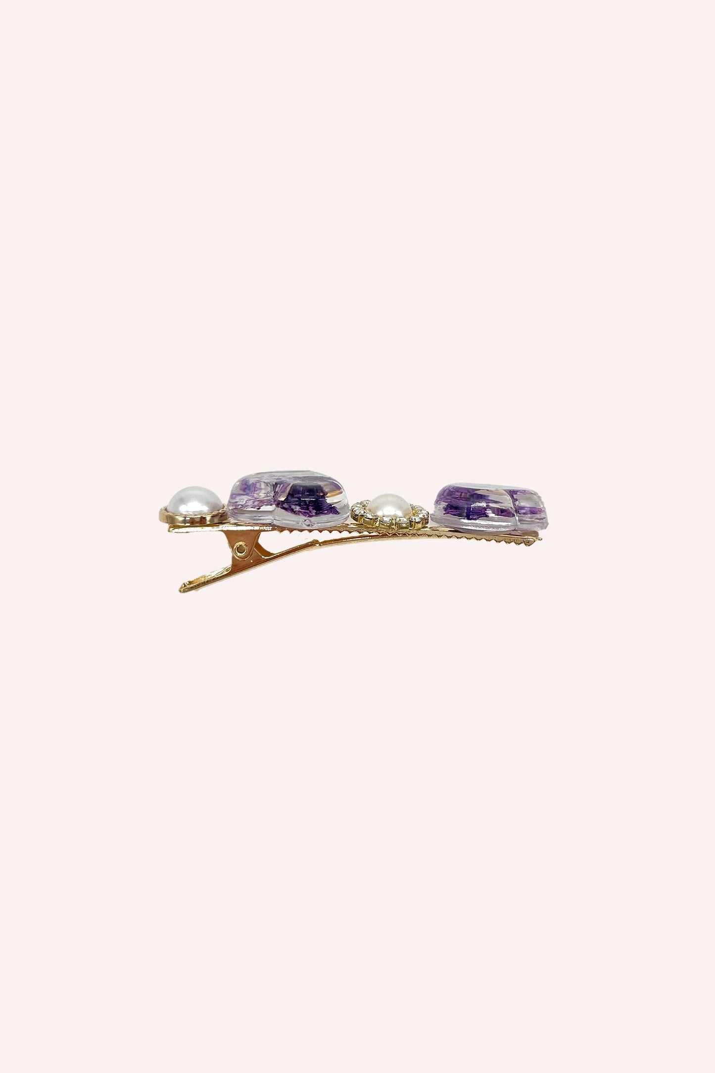 Anna Sui Purple Flower Hearts and Pearls Clamp Clip