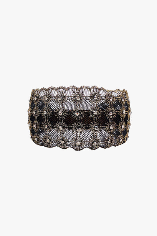 Anna Sui Lacey Embroidered Crystal Headband - Gold