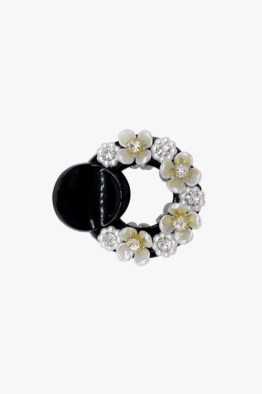 Anna Sui Round Cutout Flower Embroidered Jaw Clip