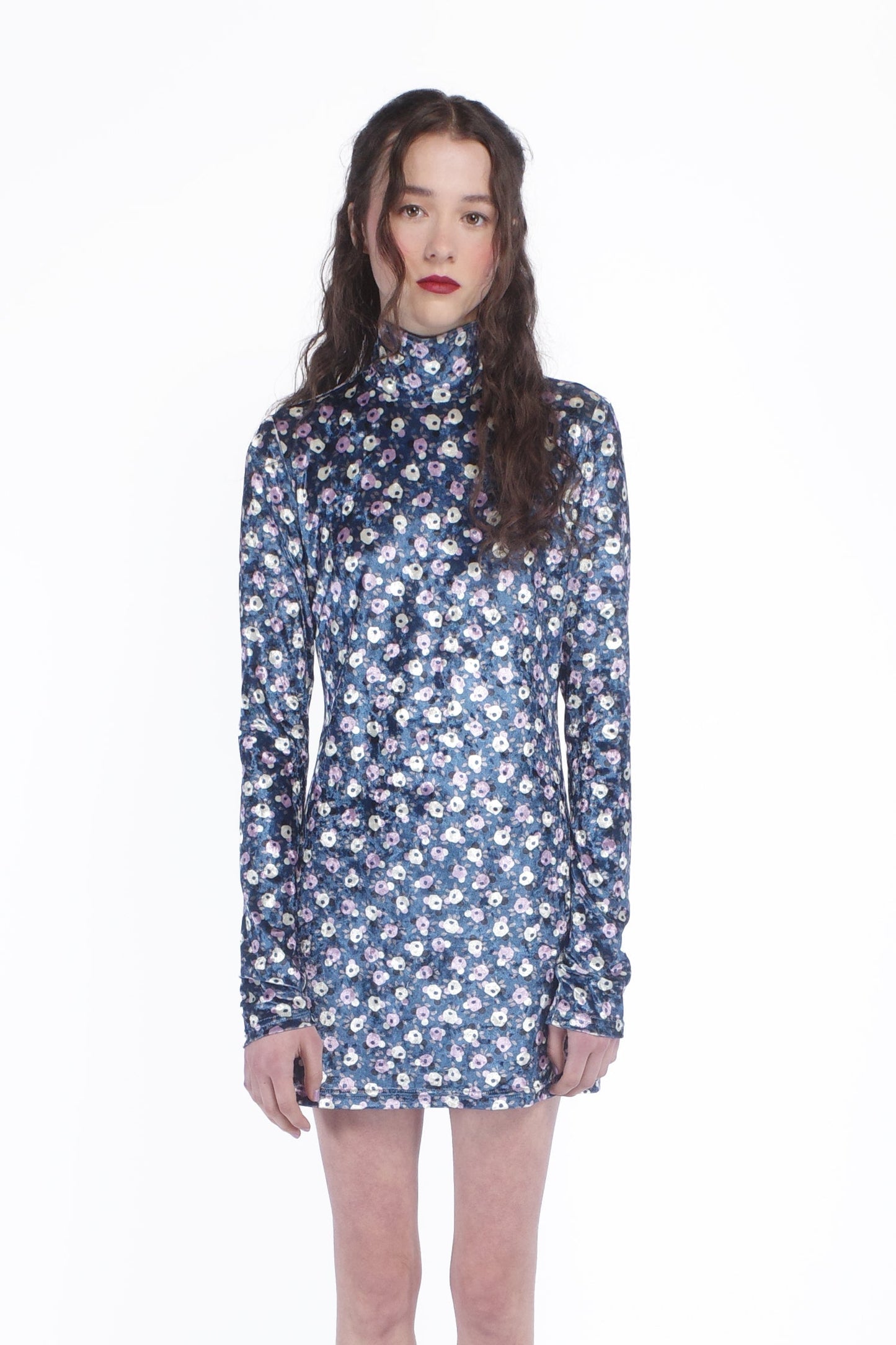 Anna Sui Posie Stretch Velvet Turtleneck Dress