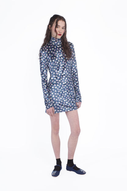 Anna Sui Posie Stretch Velvet Turtleneck Dress
