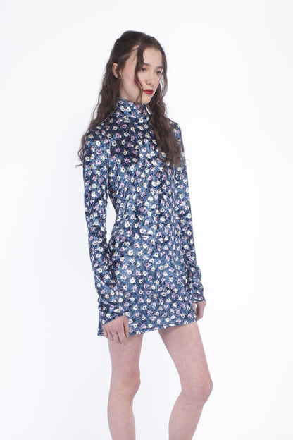 Anna Sui Posie Stretch Velvet Turtleneck Dress