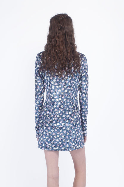 Anna Sui Posie Stretch Velvet Turtleneck Dress