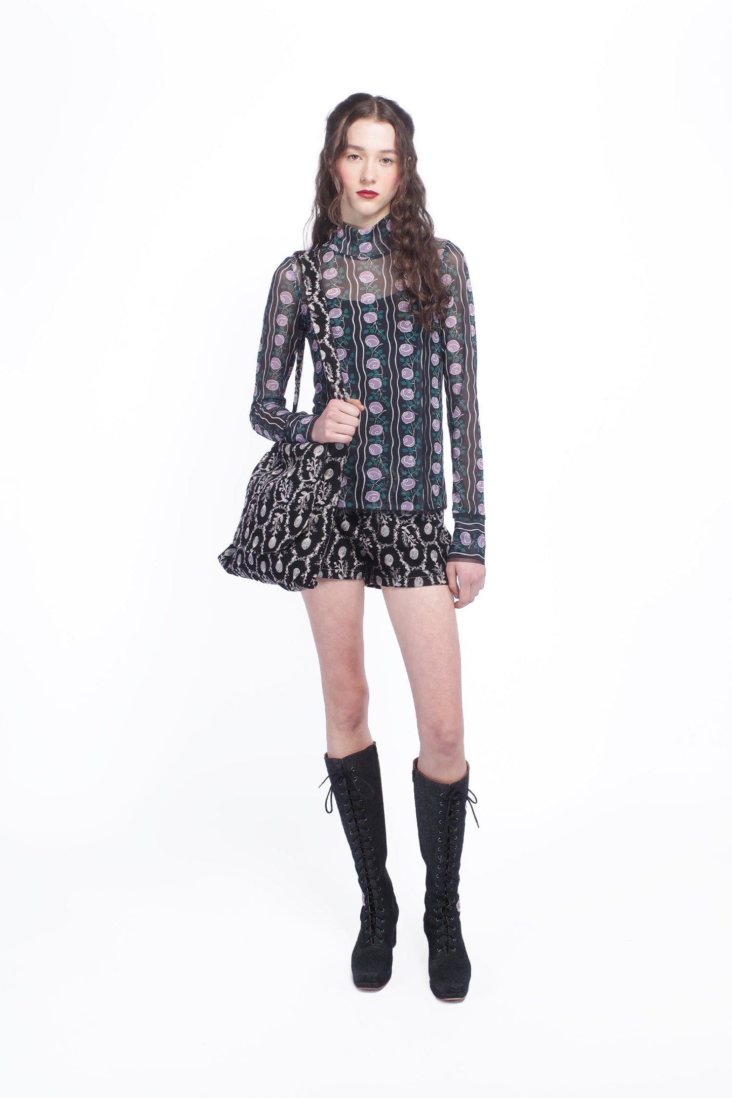 Anna Sui Sleeping Beauty Embroidered Faux Suede Shorts