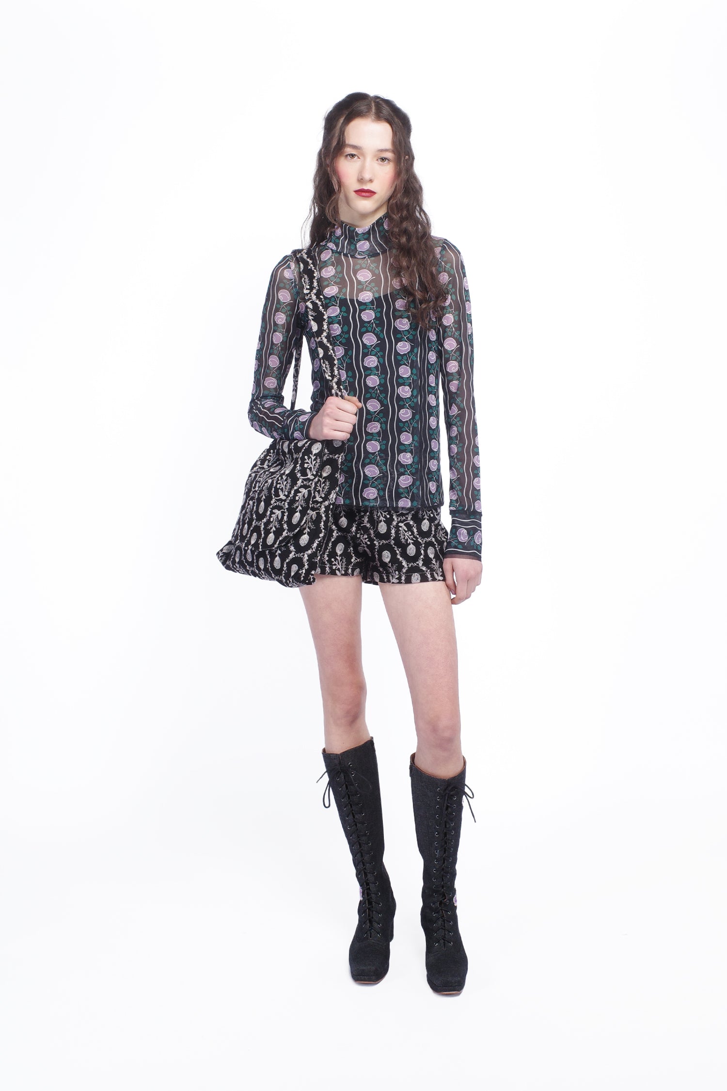 Anna Sui Sleeping Beauty Embroidered Faux Suede Shorts