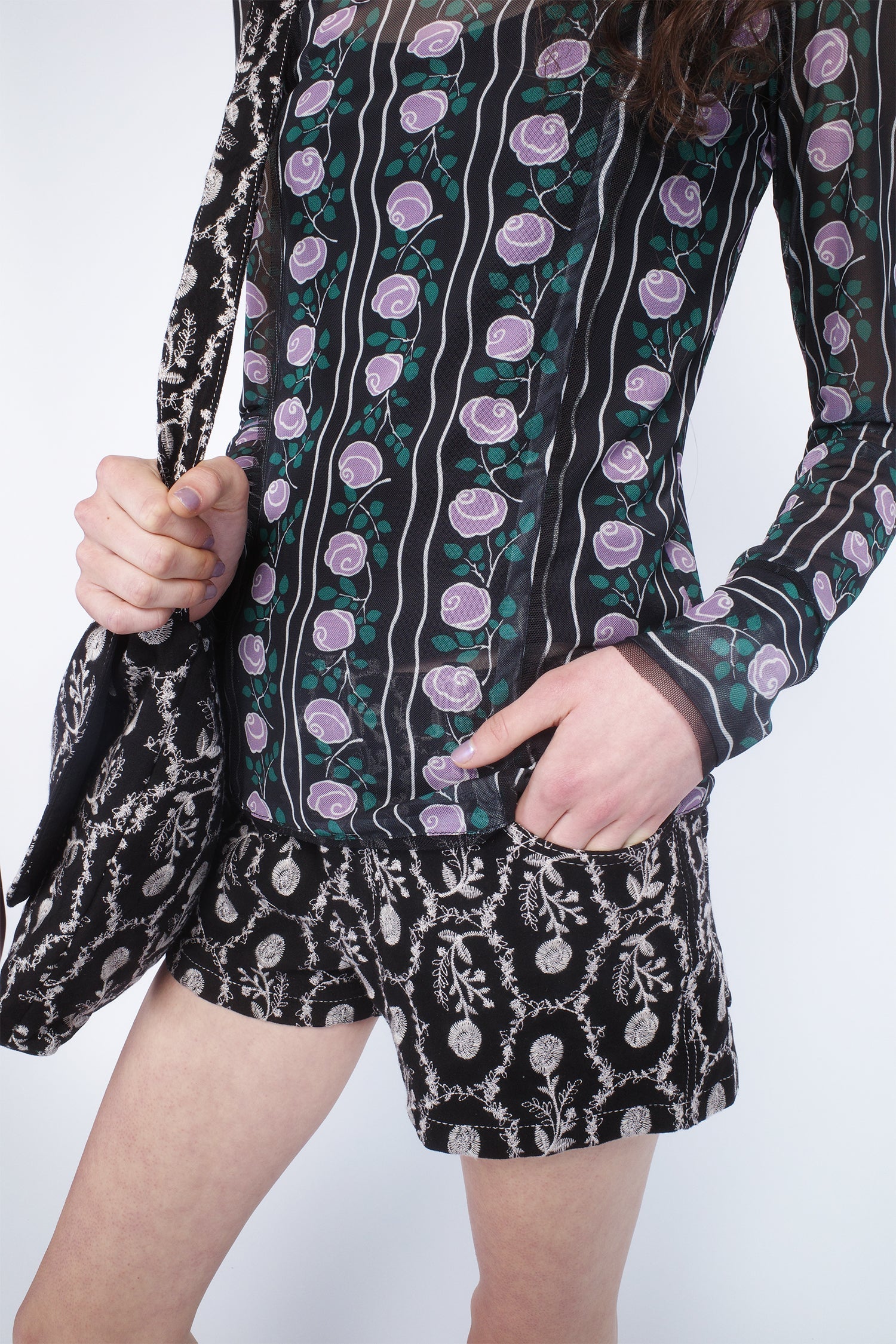 Anna Sui Sleeping Beauty Embroidered Faux Suede Shorts