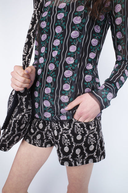 Anna Sui Sleeping Beauty Embroidered Faux Suede Shorts