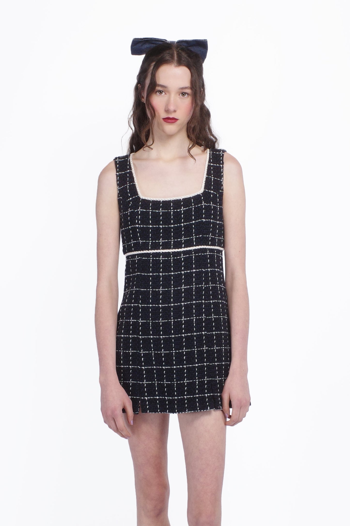 Anna Sui Windowpane Tweed Square Neck Mini Dress