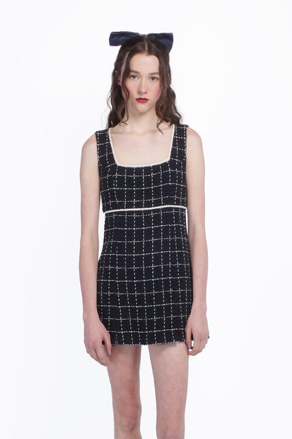 Anna Sui Windowpane Tweed Square Neck Mini Dress