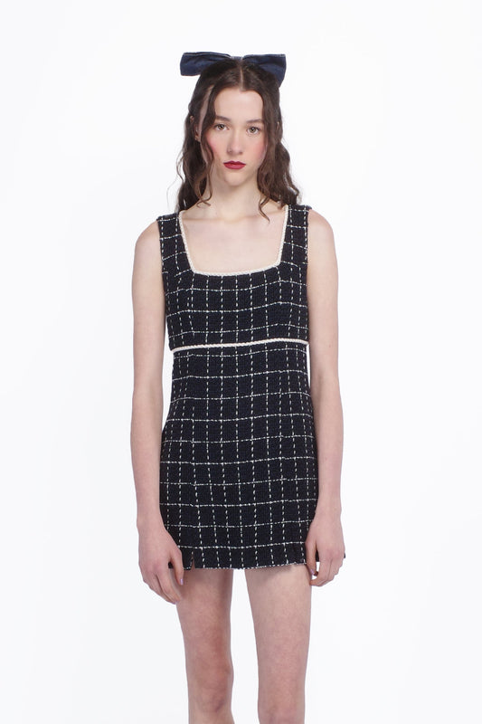Anna Sui Windowpane Tweed Square Neck Mini Dress