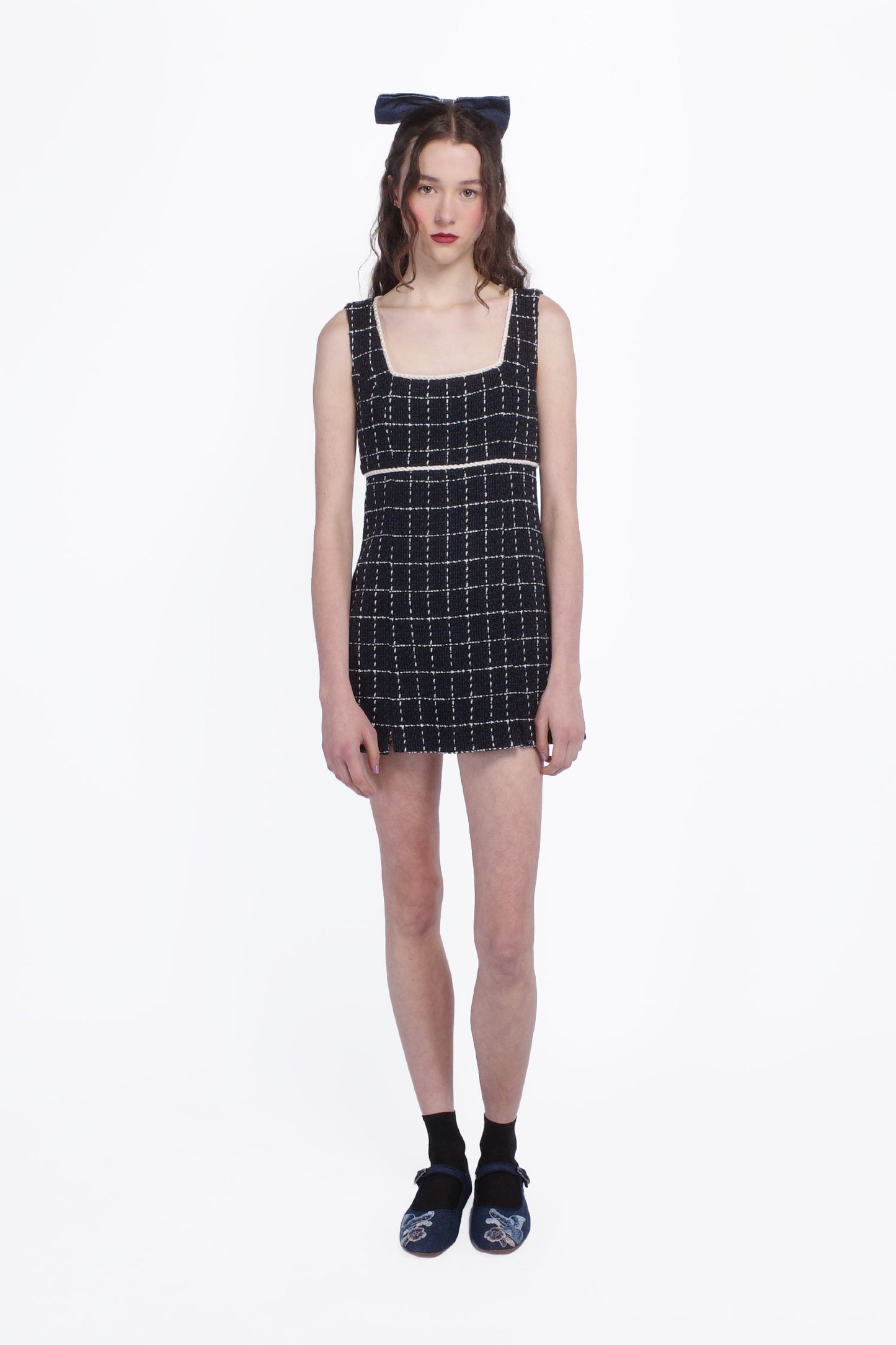 Anna Sui Windowpane Tweed Square Neck Mini Dress