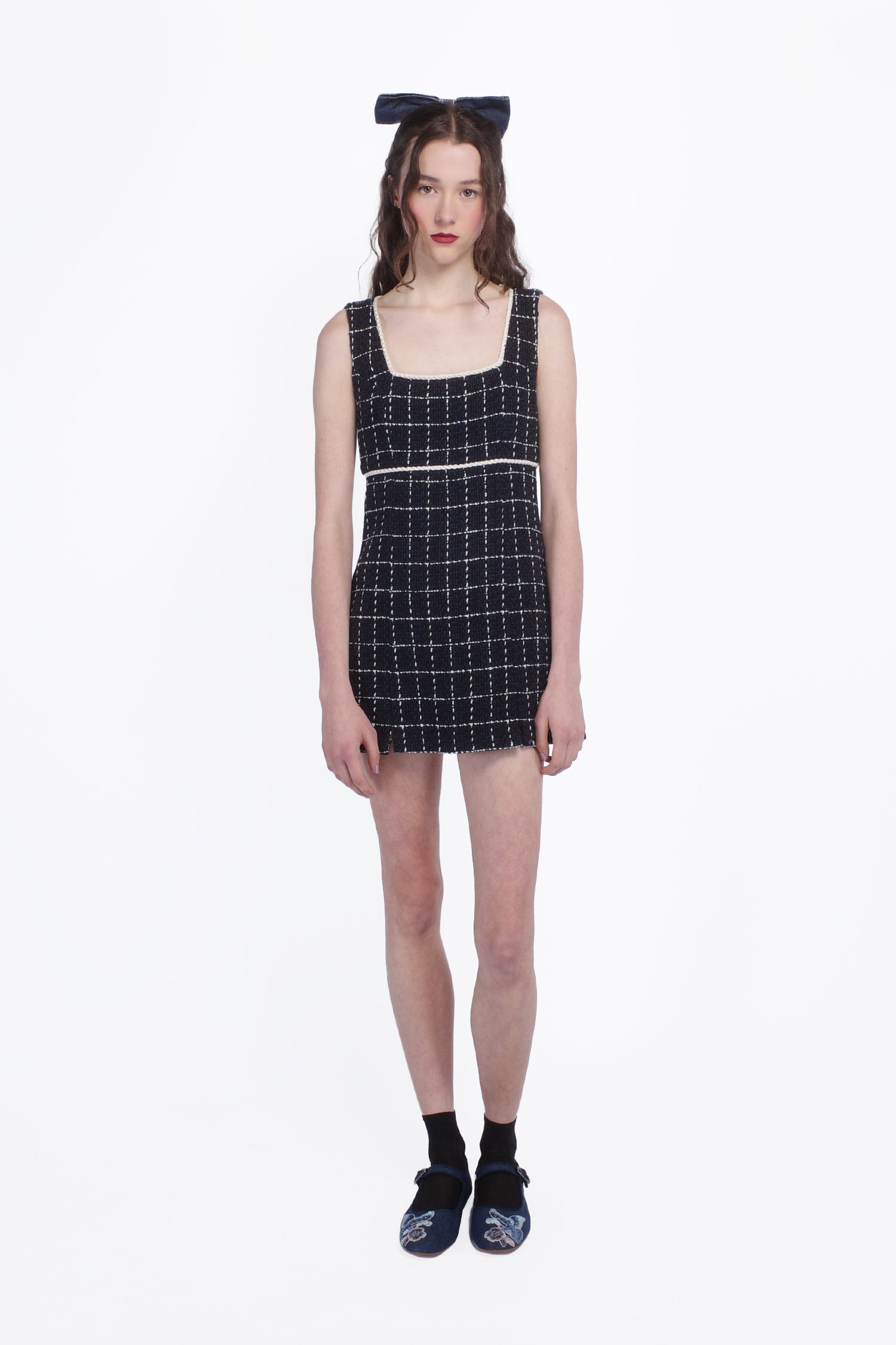 Anna Sui Windowpane Tweed Square Neck Mini Dress