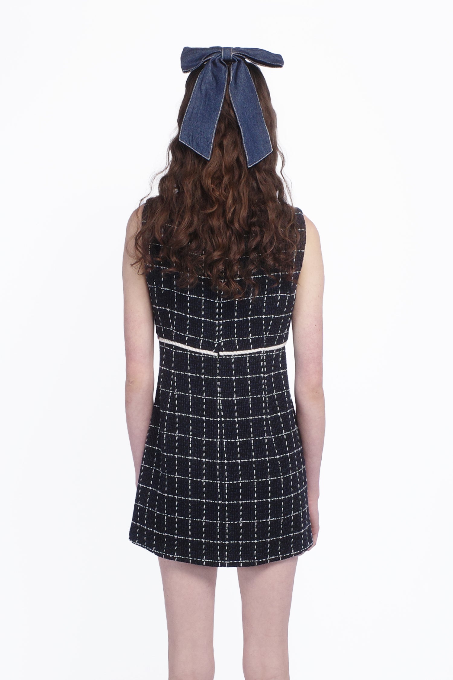 Anna Sui Windowpane Tweed Square Neck Mini Dress