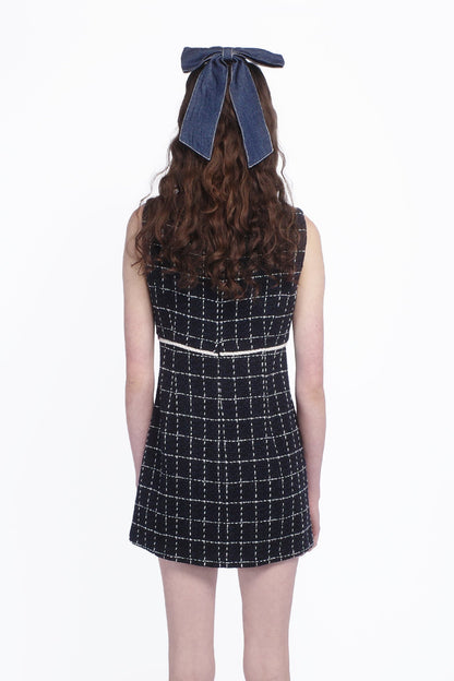Anna Sui Windowpane Tweed Square Neck Mini Dress