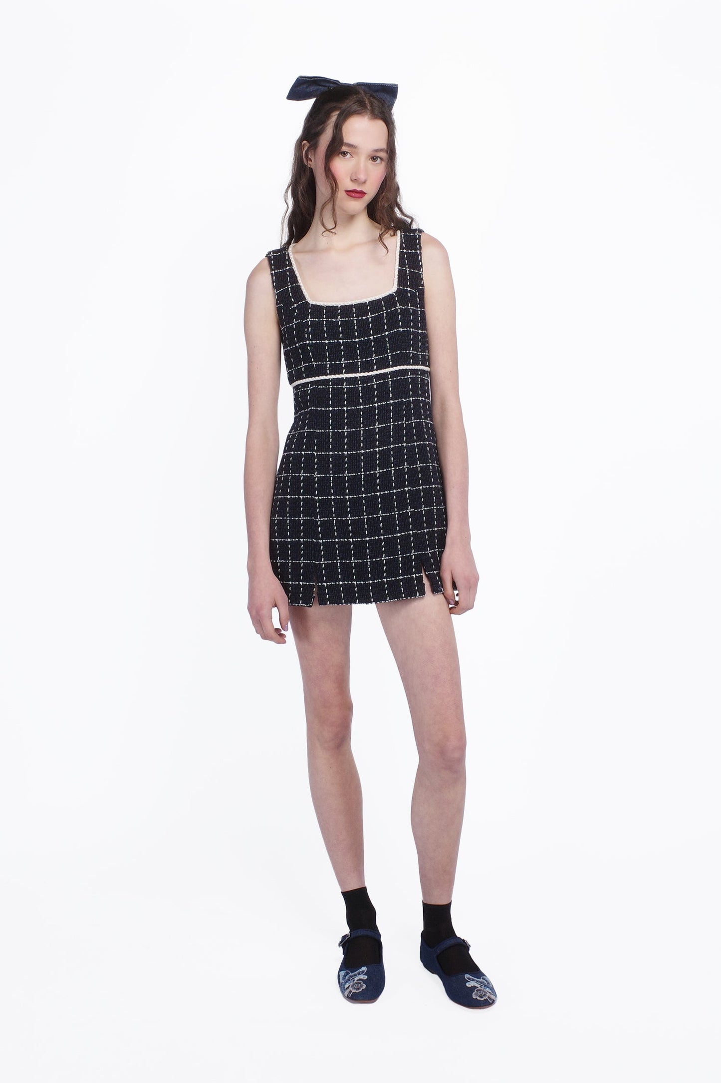 Anna Sui Windowpane Tweed Square Neck Mini Dress