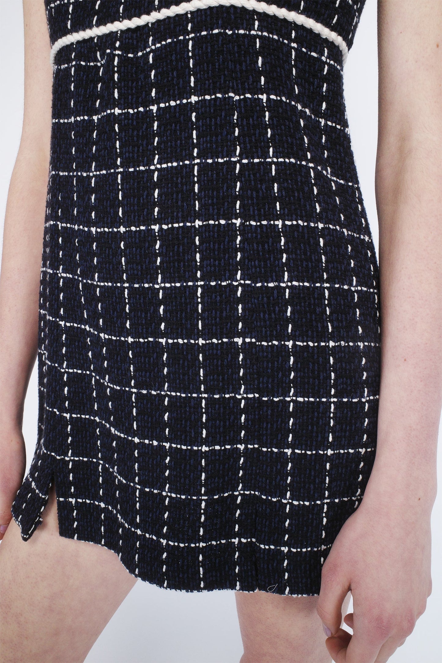 Anna Sui Windowpane Tweed Square Neck Mini Dress
