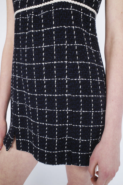 Anna Sui Windowpane Tweed Square Neck Mini Dress