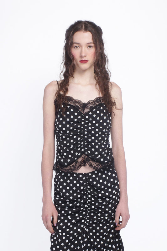 Anna Sui Polka Dot Ruched Lace Camisole