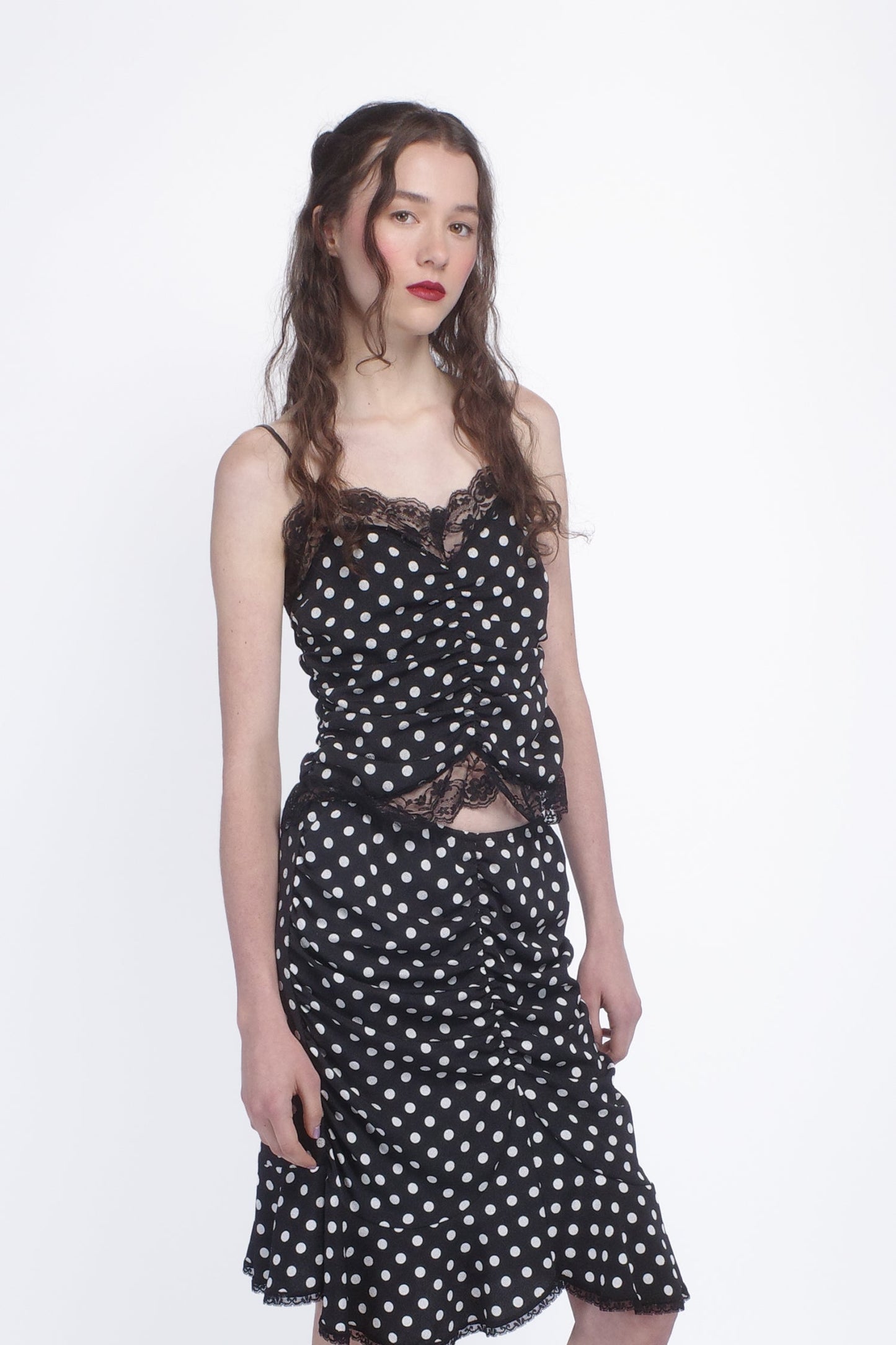Anna Sui Polka Dot Ruched Lace Camisole