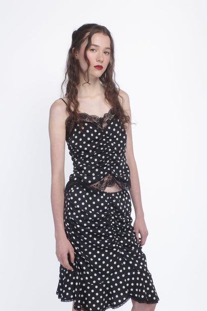 Anna Sui Polka Dot Ruched Lace Camisole