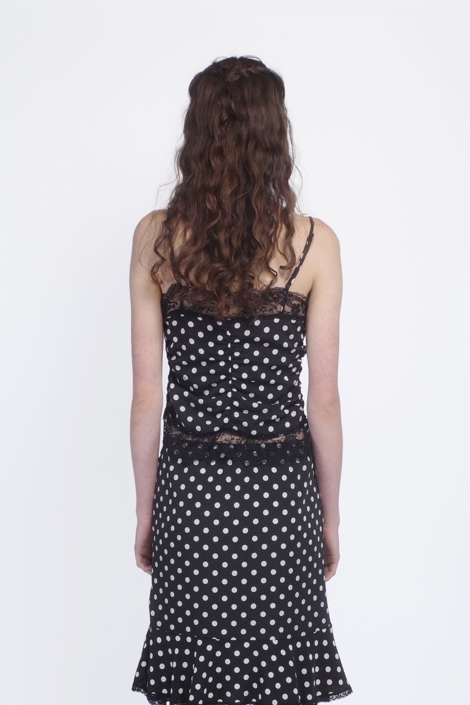 Anna Sui Polka Dot Ruched Lace Camisole