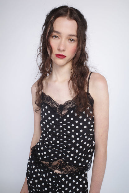 Anna Sui Polka Dot Ruched Lace Camisole