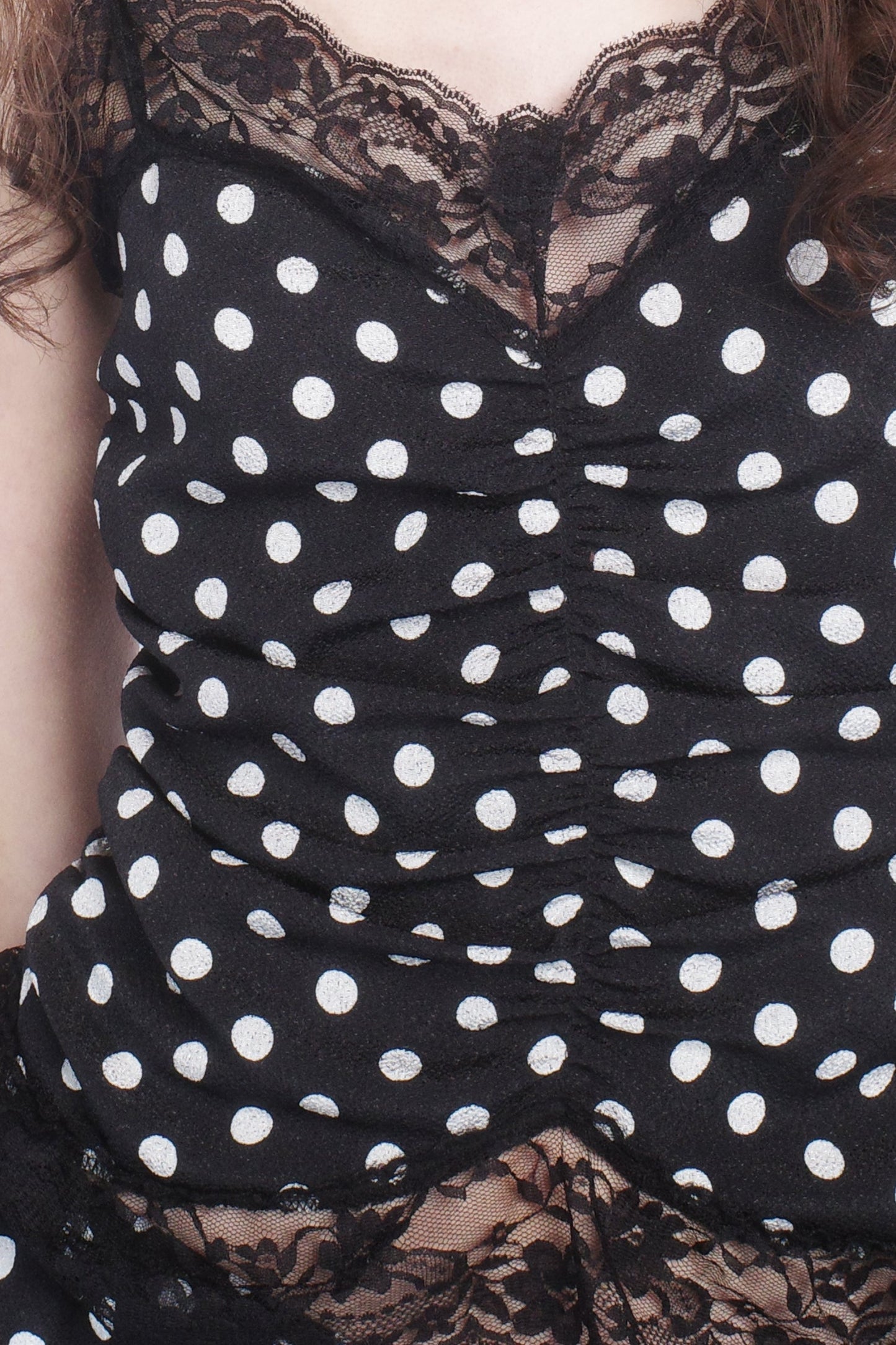 Anna Sui Polka Dot Ruched Lace Camisole