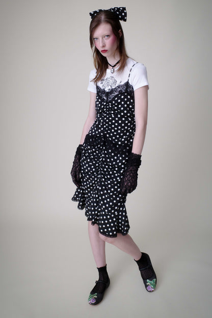 Anna Sui Polka Dot Ruched Lace Camisole