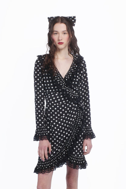 Anna Sui Polka Dot Pleated Wrap Dress