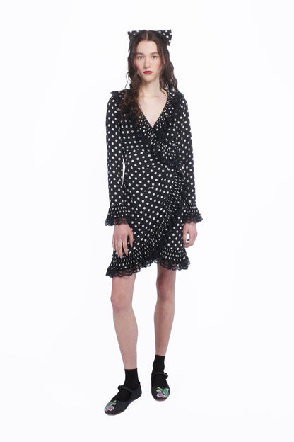 Anna Sui Polka Dot Pleated Wrap Dress