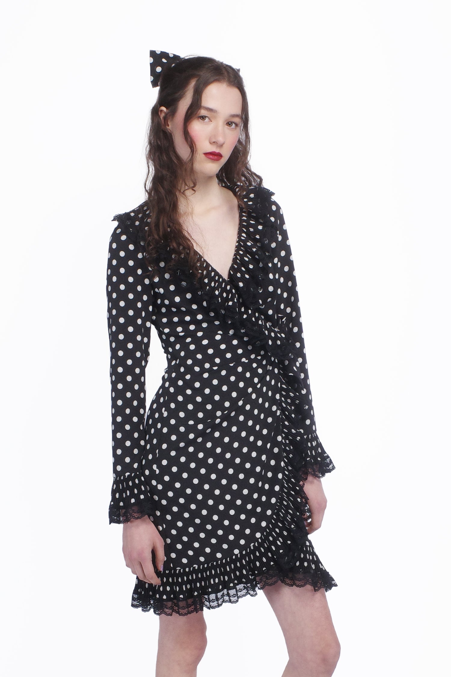 Anna Sui Polka Dot Pleated Wrap Dress