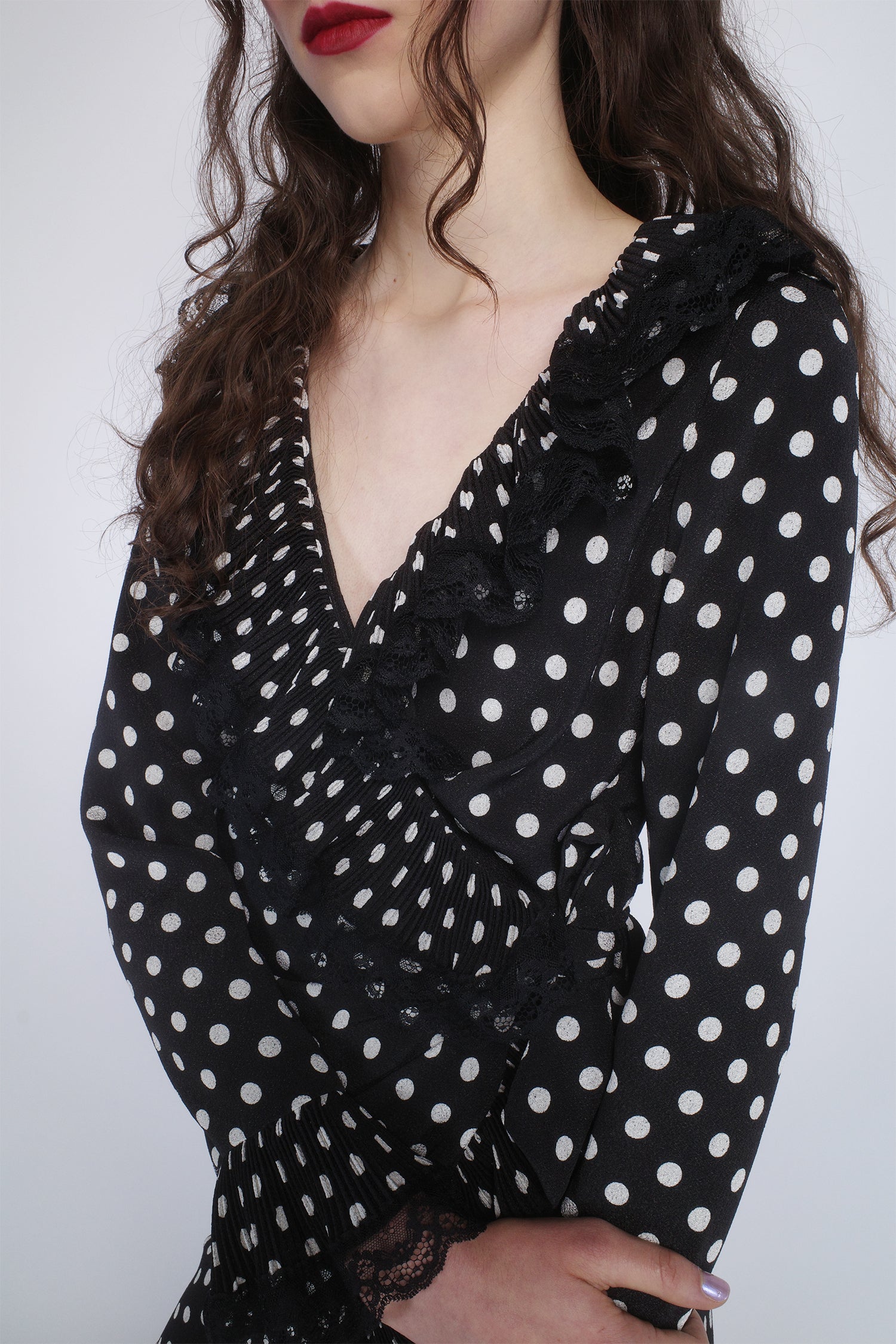 Anna Sui Polka Dot Pleated Wrap Dress