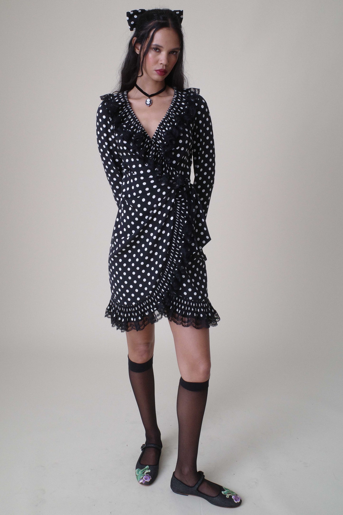 Anna Sui Polka Dot Pleated Wrap Dress