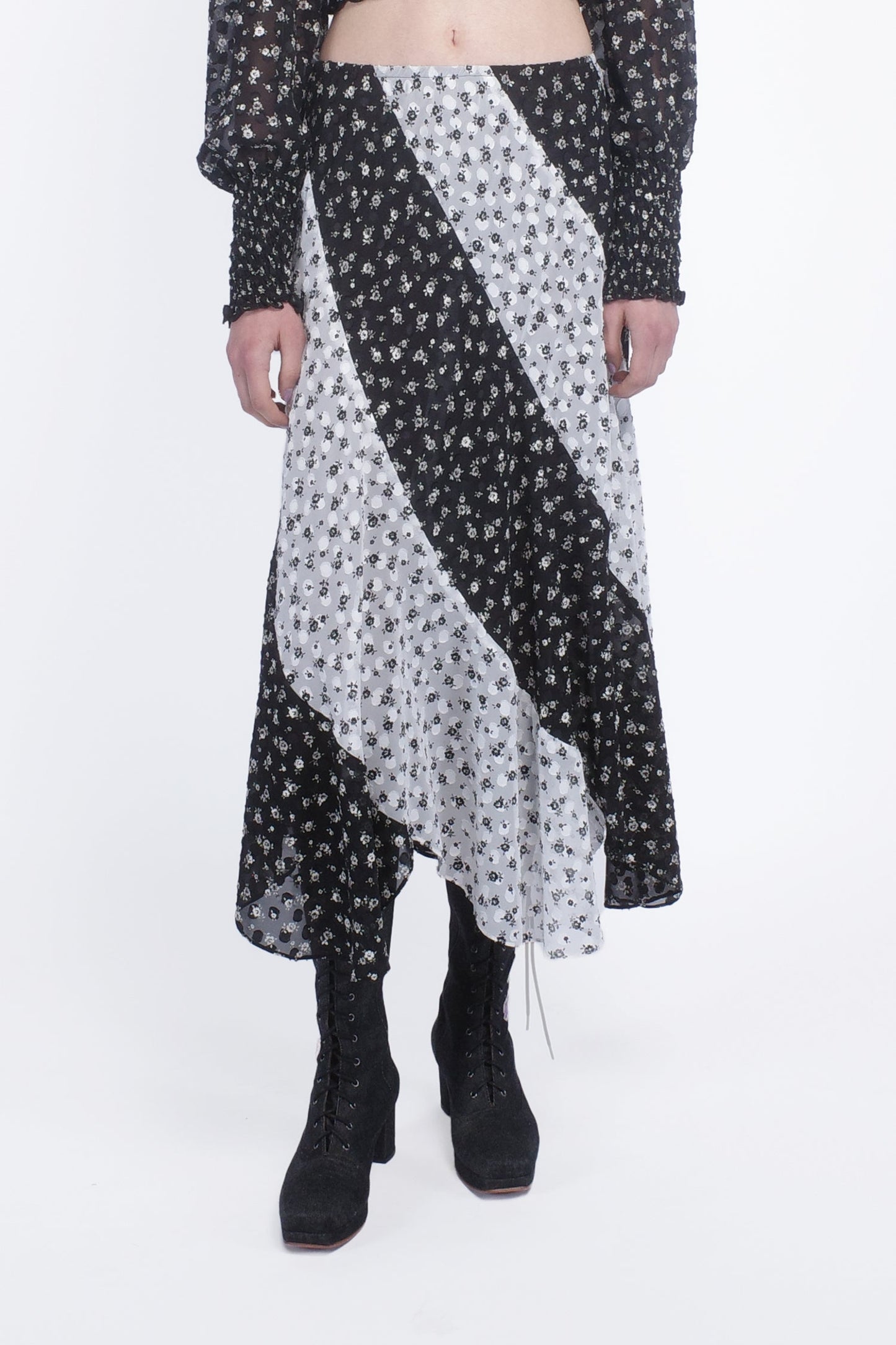 Anna Sui Ditsy Dot Chiffon Contrast Flowy Skirt