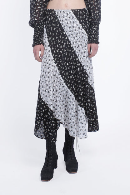 Anna Sui Ditsy Dot Chiffon Contrast Flowy Skirt