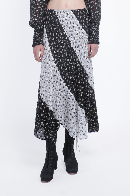 Anna Sui Ditsy Dot Chiffon Contrast Flowy Skirt