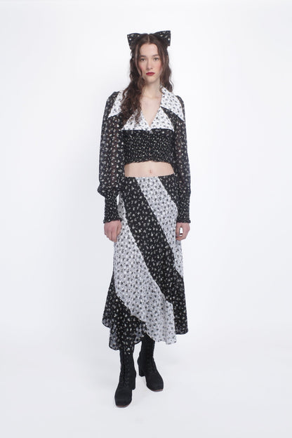 Anna Sui Ditsy Dot Chiffon Contrast Flowy Skirt