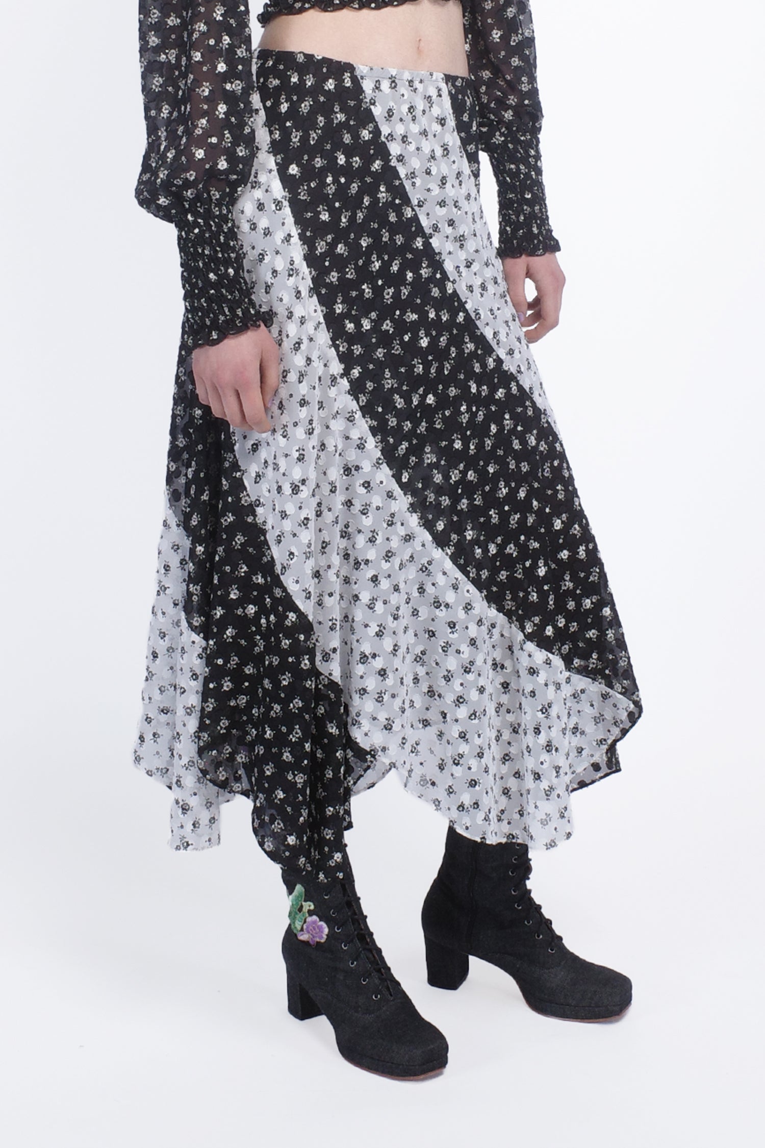 Anna Sui Ditsy Dot Chiffon Contrast Flowy Skirt