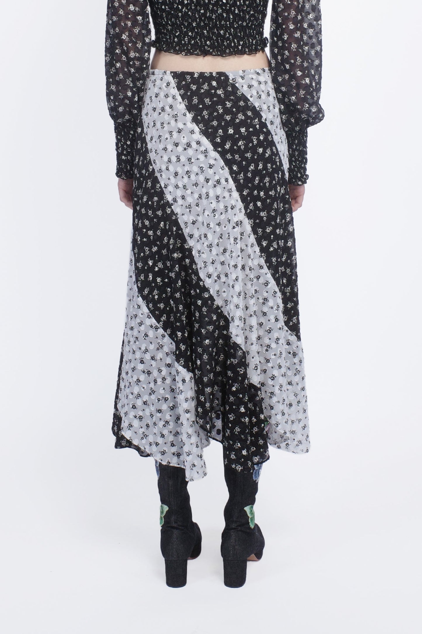 Anna Sui Ditsy Dot Chiffon Contrast Flowy Skirt