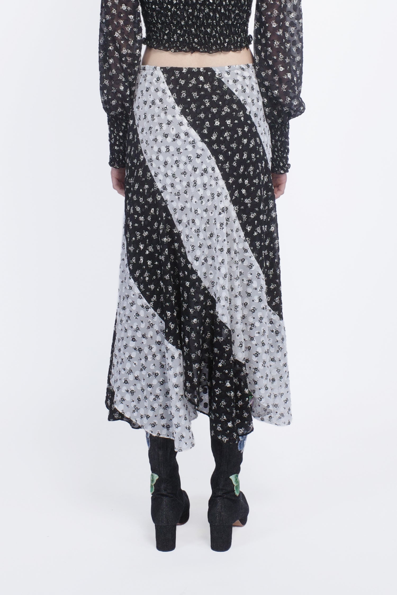 Anna Sui Ditsy Dot Chiffon Contrast Flowy Skirt