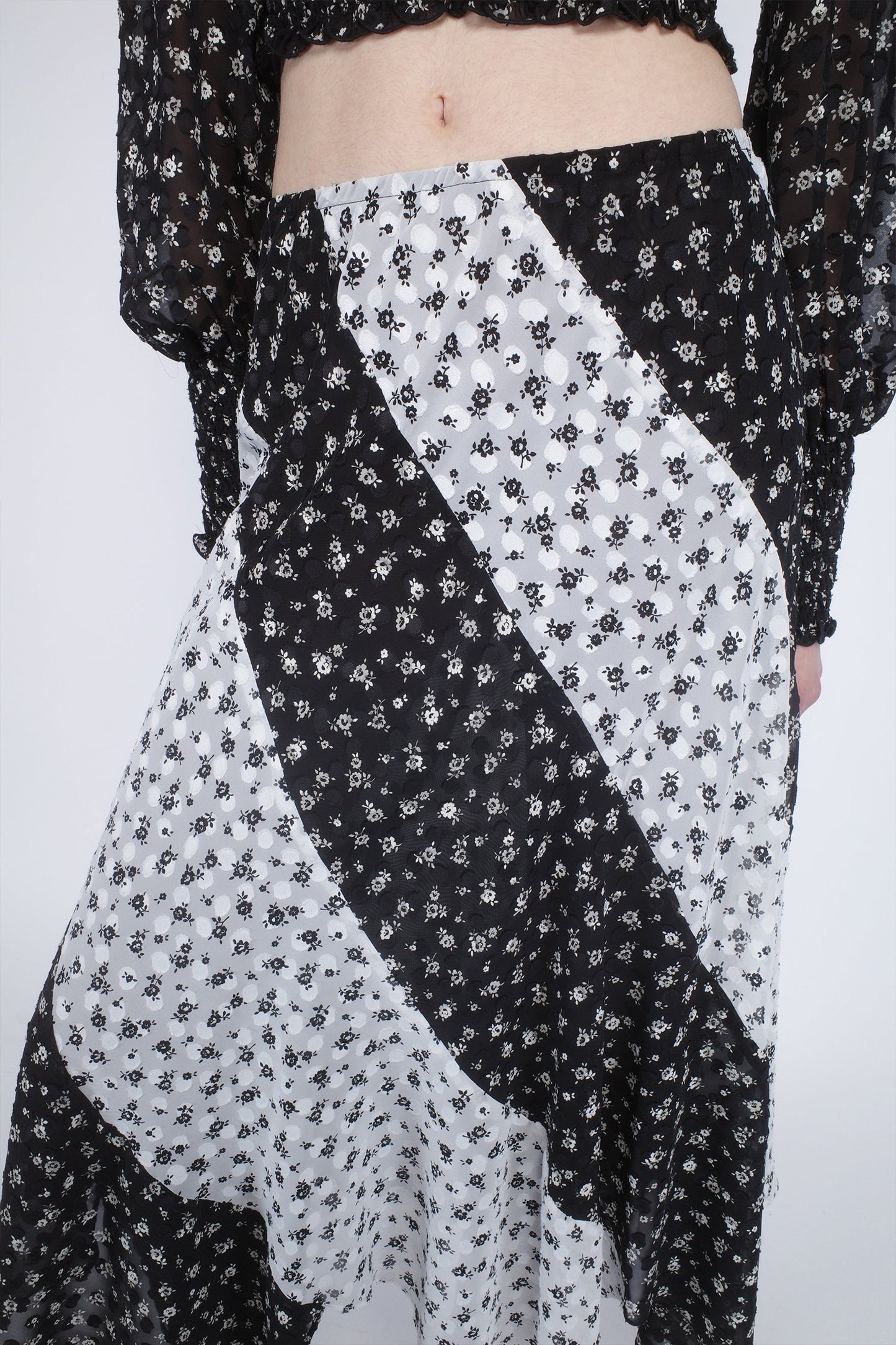 Anna Sui Ditsy Dot Chiffon Contrast Flowy Skirt