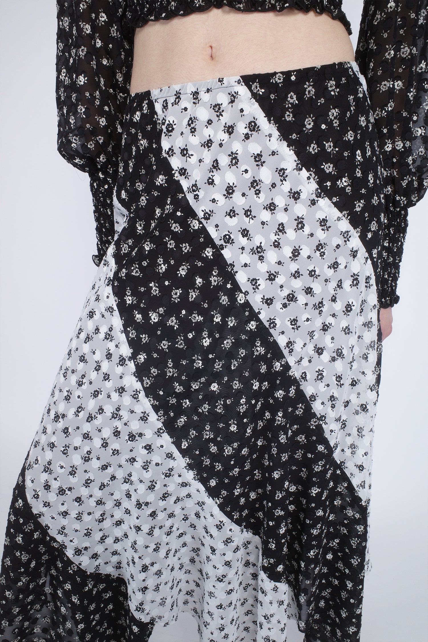 Anna Sui Ditsy Dot Chiffon Contrast Flowy Skirt