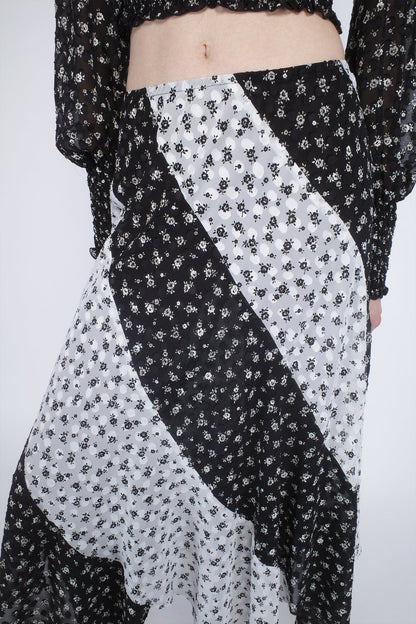 Anna Sui Ditsy Dot Chiffon Contrast Flowy Skirt